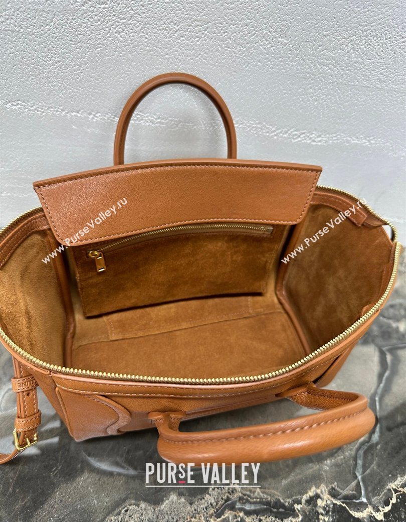 Celine Small New Luggage in Supple Shiny Lambskin 124213 Tan Brown 2025 (BL-260121058)