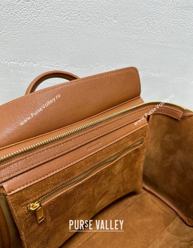 Celine Small New Luggage in Supple Shiny Lambskin 124213 Tan Brown 2025 (BL-260121058)