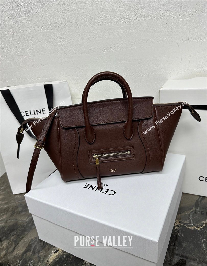 Celine Small New Luggage in Supple Shiny Lambskin 124213 Burgundy 2025 (BL-260121059)