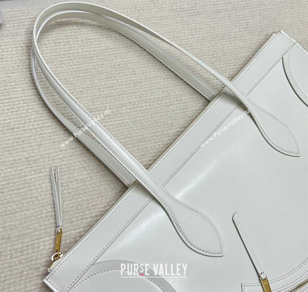 Celine Flat Cabas New Luggage Bag in Glossy Calfskin Leather White 2026 123963 (BL-260121007)