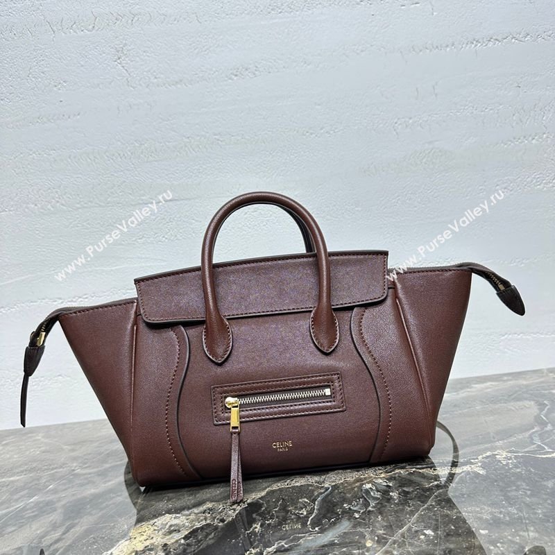 Celine Small New Luggage in Supple Shiny Lambskin 124213 Burgundy 2025 (BL-260121059)