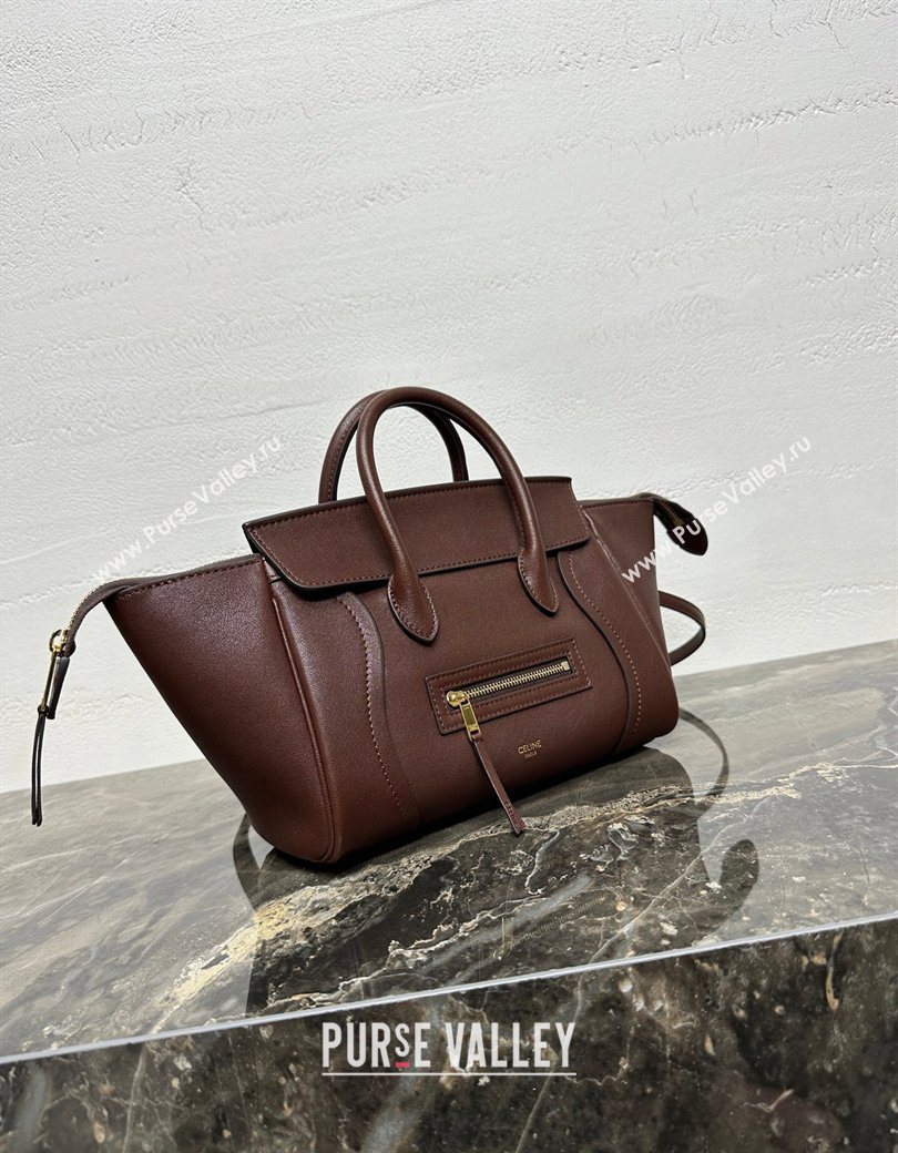 Celine Small New Luggage in Supple Shiny Lambskin 124213 Burgundy 2025 (BL-260121059)