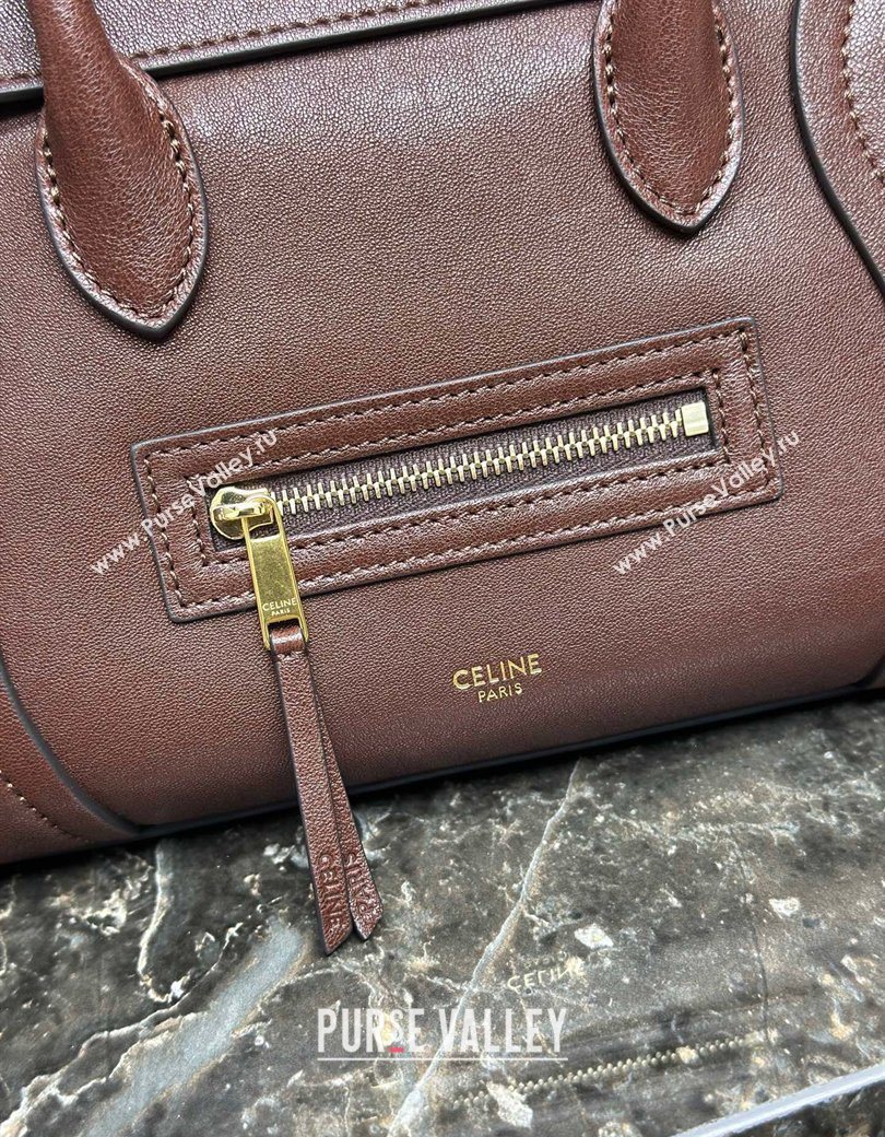 Celine Small New Luggage in Supple Shiny Lambskin 124213 Burgundy 2025 (BL-260121059)