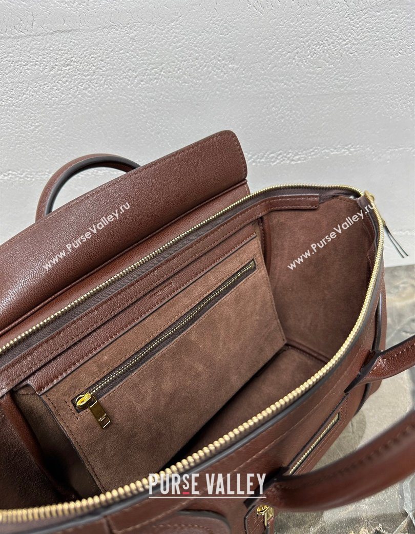 Celine Small New Luggage in Supple Shiny Lambskin 124213 Burgundy 2025 (BL-260121059)