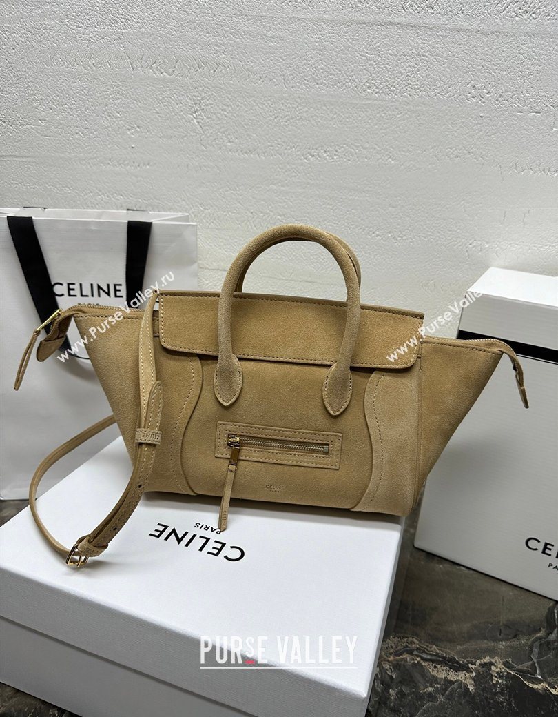 Celine Small New Luggage in Suede Beige 124213 2025 (BL-260121060)