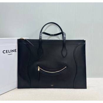 Celine Flat Cabas New Luggage Bag in Glossy Calfskin Leather Black 2026 123963 (BL-260121008)