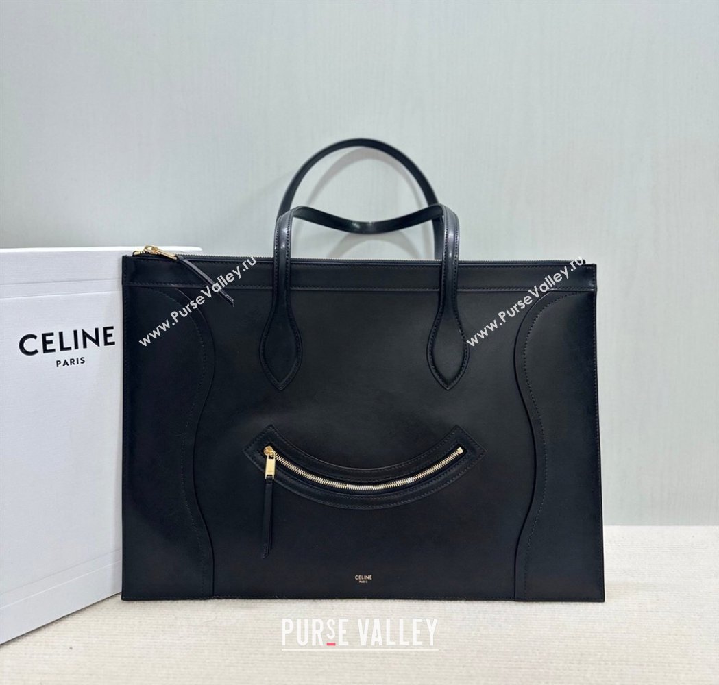 Celine Flat Cabas New Luggage Bag in Glossy Calfskin Leather Black 2026 123963 (BL-260121008)