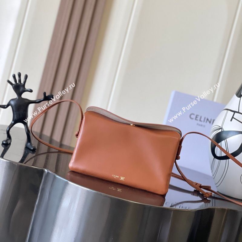 Celine Trio Flap Bag in Smooth Lambskin Leather Tan Brown 2026 10P862 (BL-260121001)