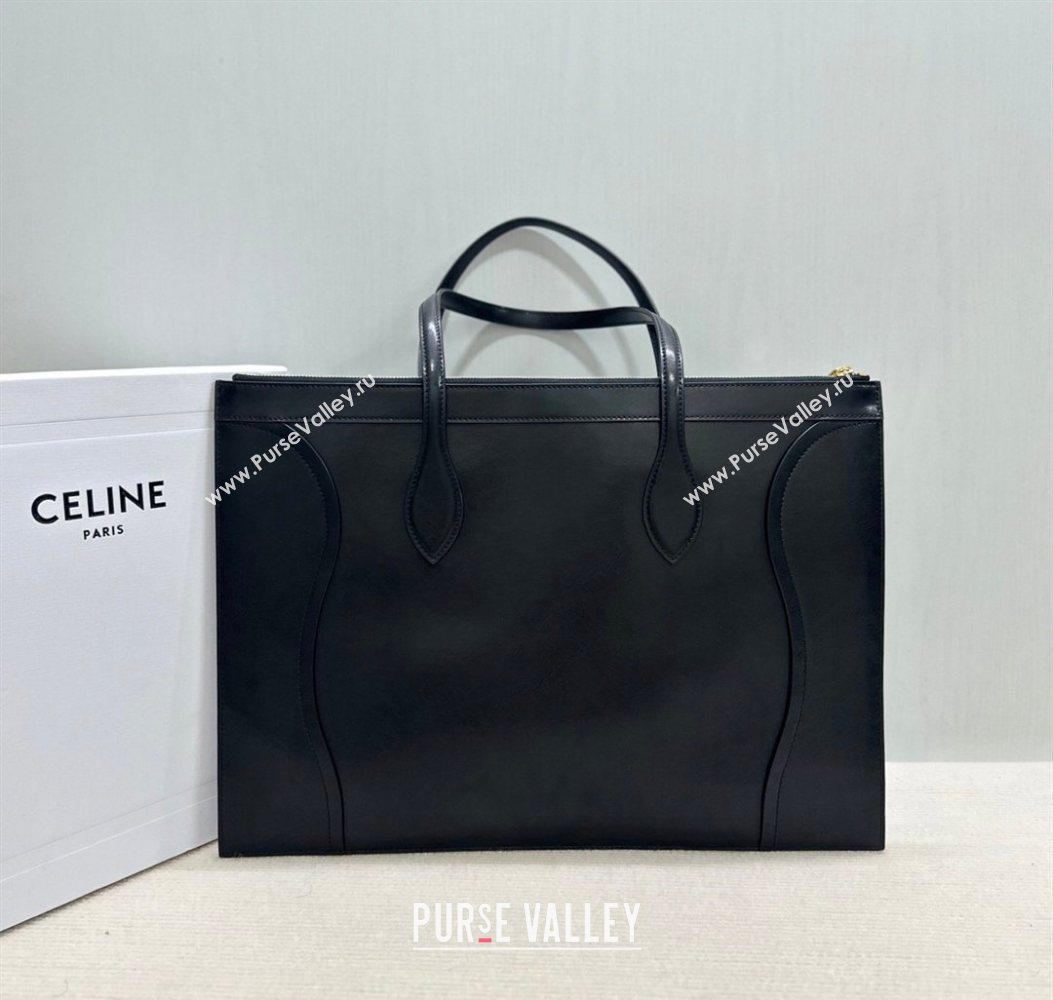Celine Flat Cabas New Luggage Bag in Glossy Calfskin Leather Black 2026 123963 (BL-260121008)