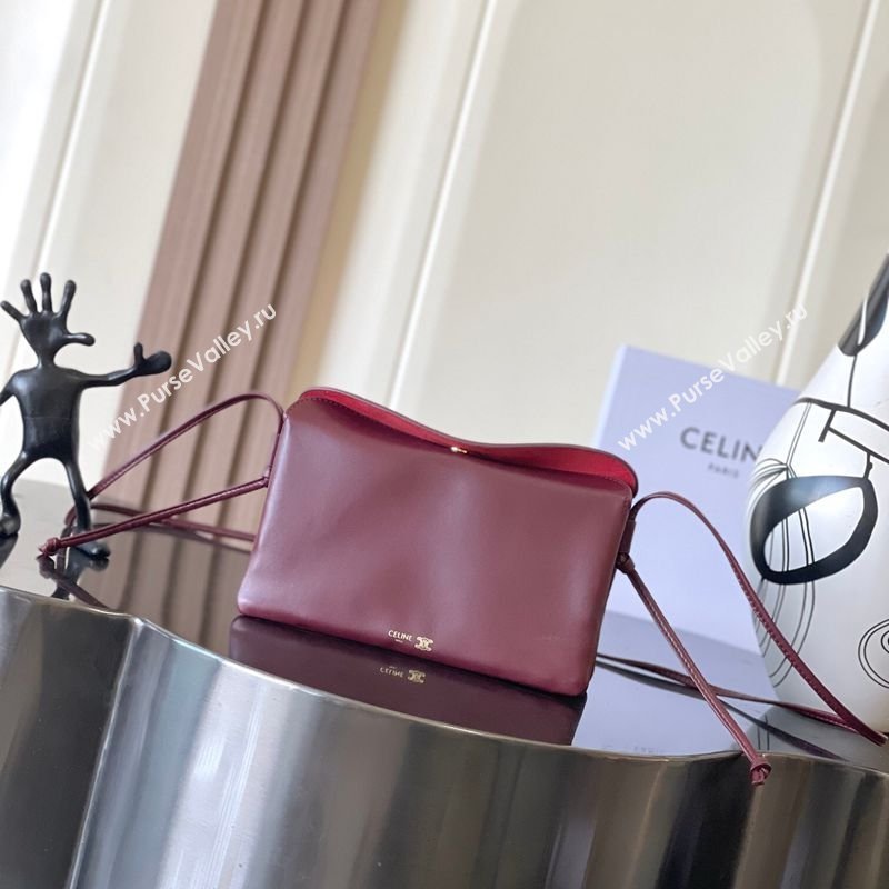 Celine Trio Flap Bag in Smooth Lambskin Leather Burgundy 2026 10P862 (BL-260121002)