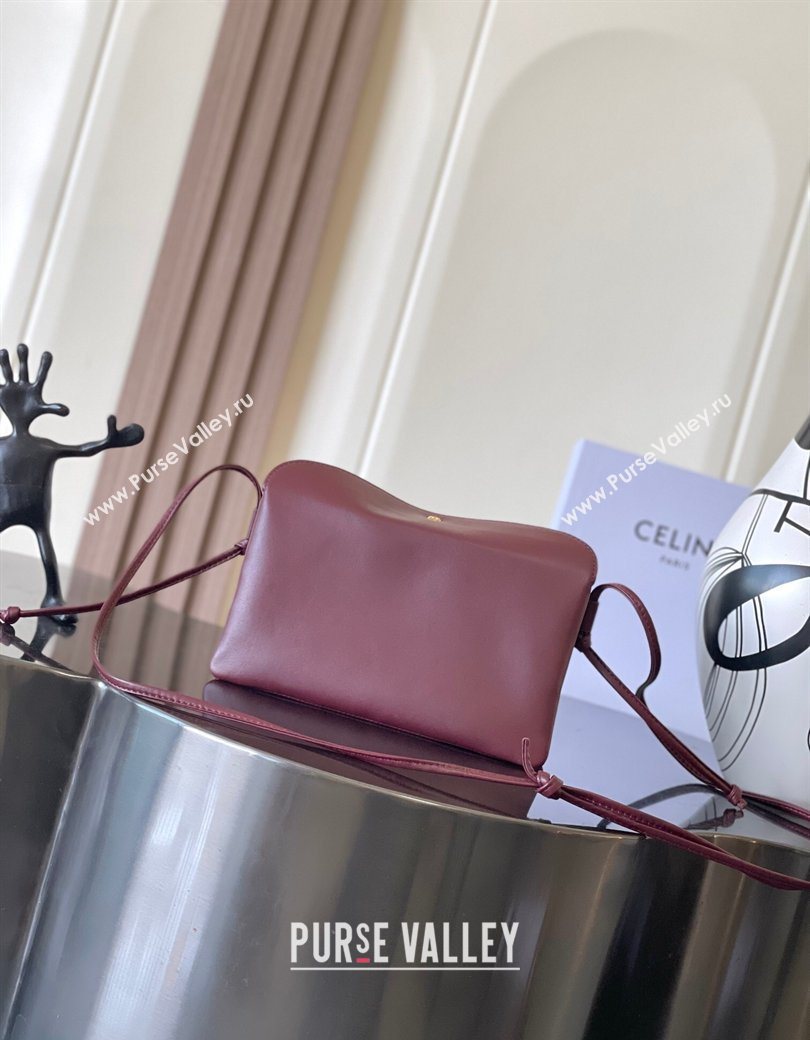 Celine Trio Flap Bag in Smooth Lambskin Leather Burgundy 2026 10P862 (BL-260121002)