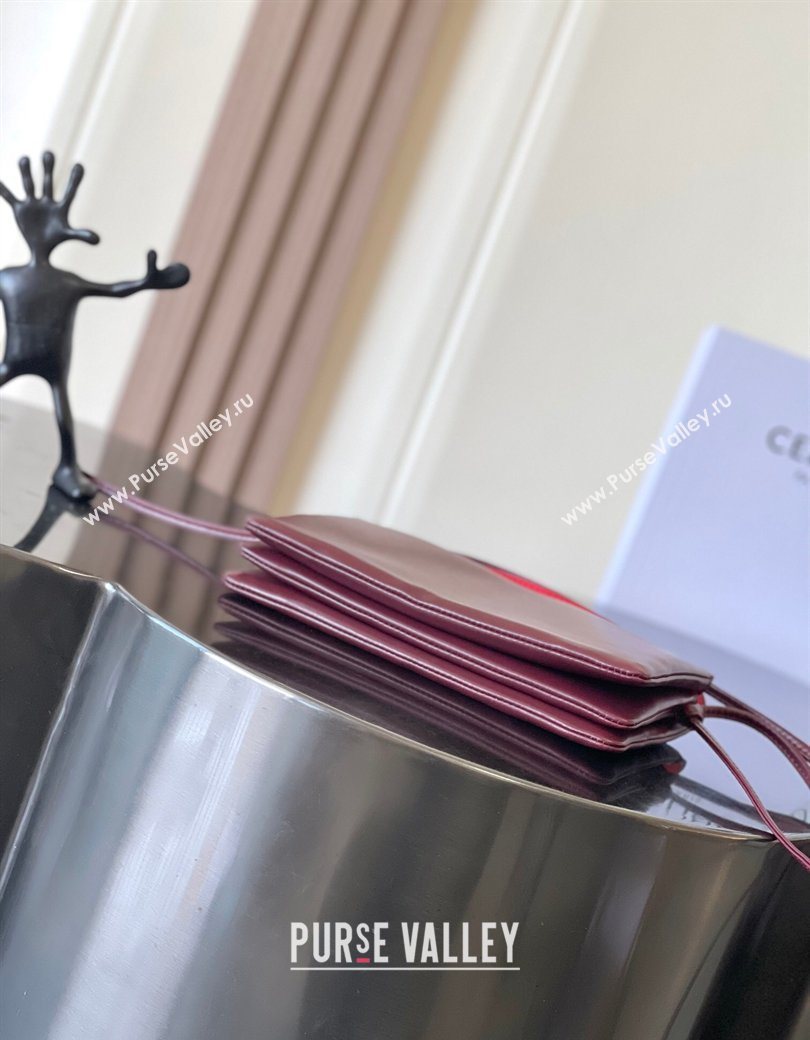 Celine Trio Flap Bag in Smooth Lambskin Leather Burgundy 2026 10P862 (BL-260121002)