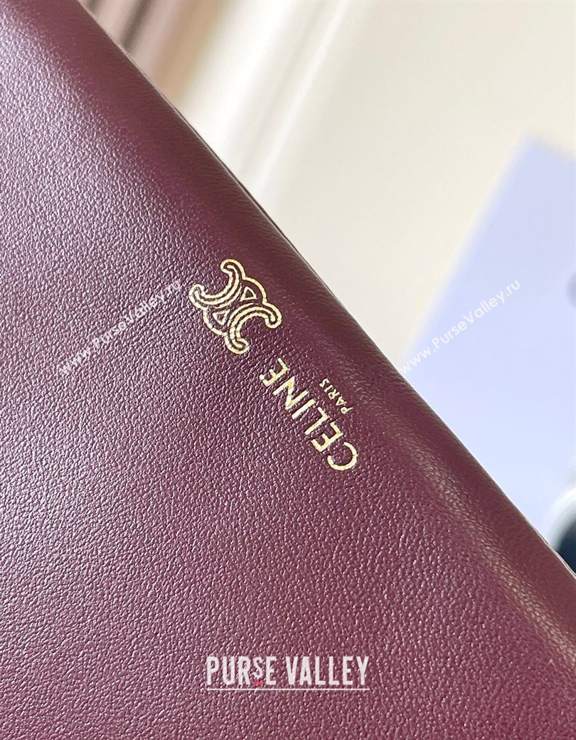 Celine Trio Flap Bag in Smooth Lambskin Leather Burgundy 2026 10P862 (BL-260121002)