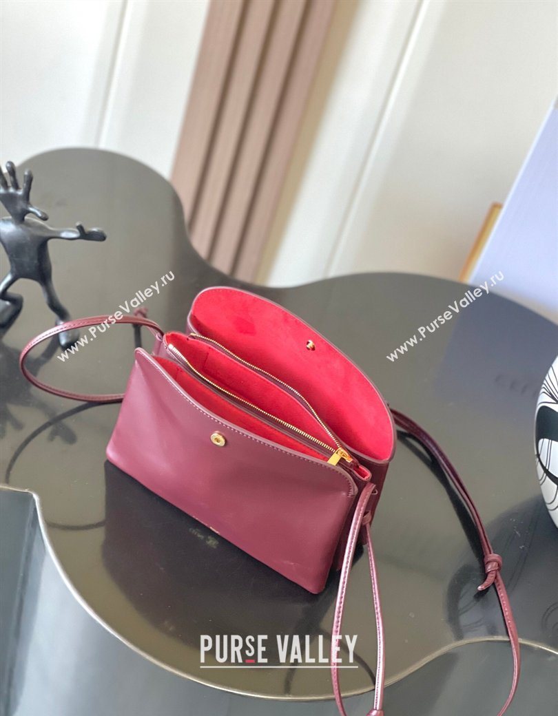 Celine Trio Flap Bag in Smooth Lambskin Leather Burgundy 2026 10P862 (BL-260121002)