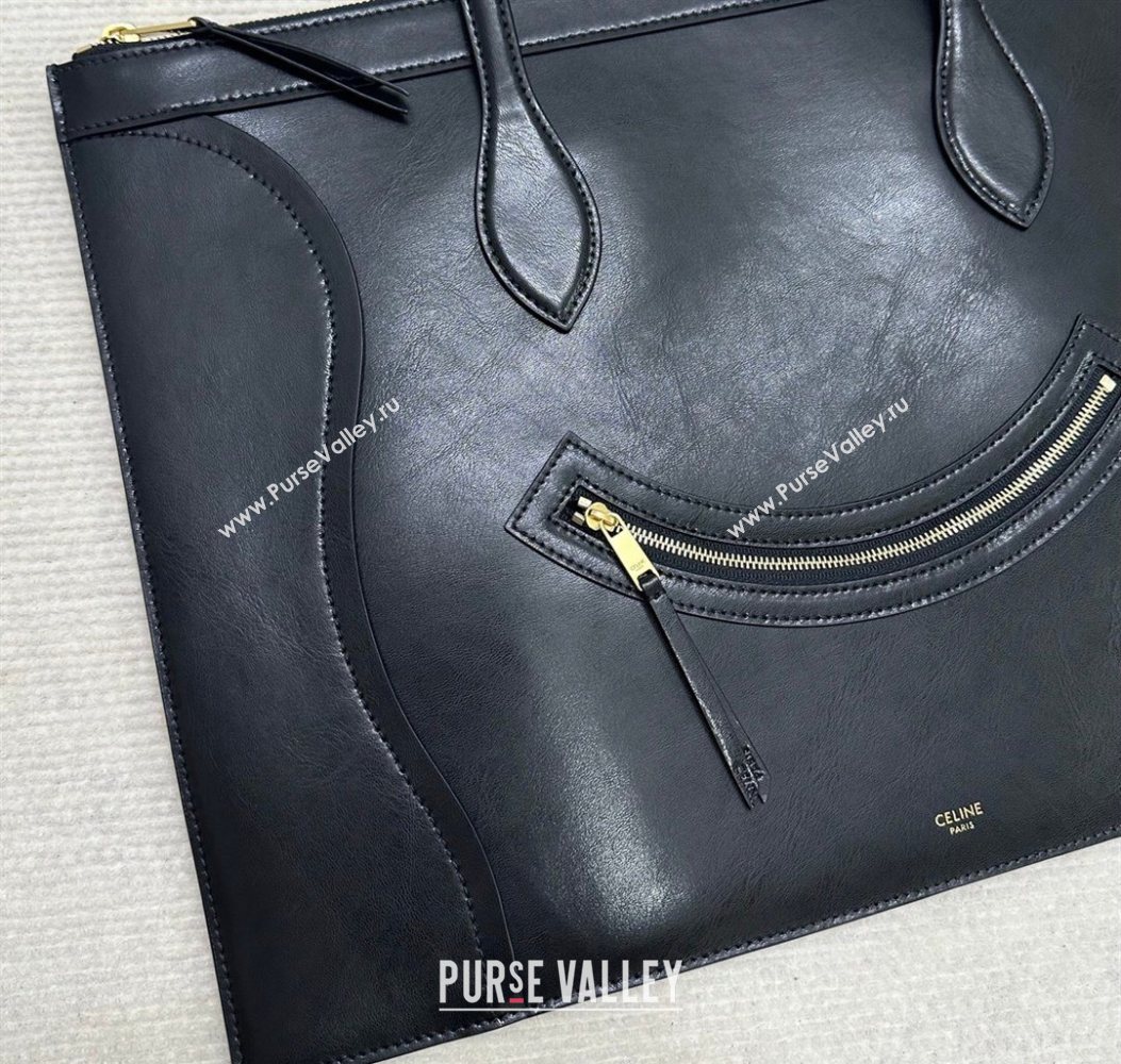 Celine Flat Cabas New Luggage Bag in Glossy Calfskin Leather Black 2026 123963 (BL-260121008)