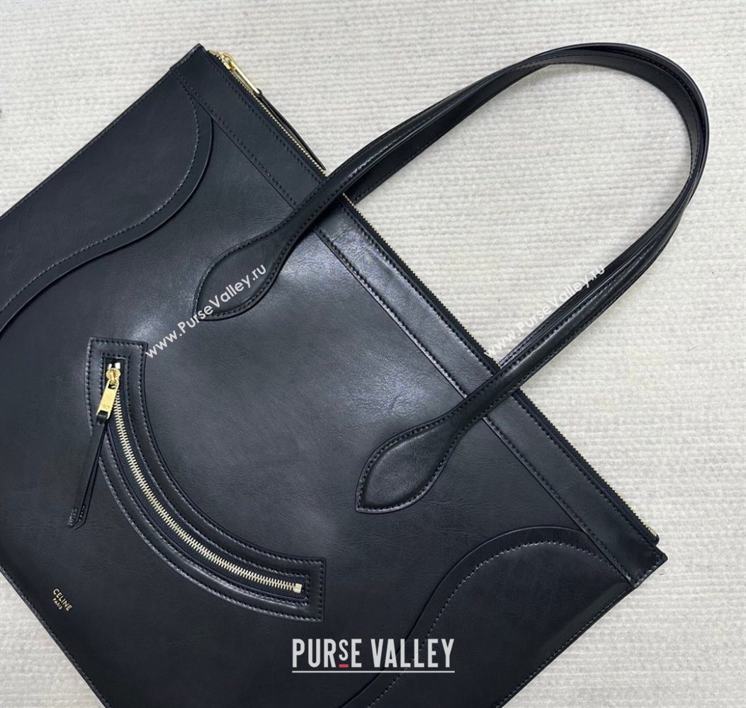 Celine Flat Cabas New Luggage Bag in Glossy Calfskin Leather Black 2026 123963 (BL-260121008)