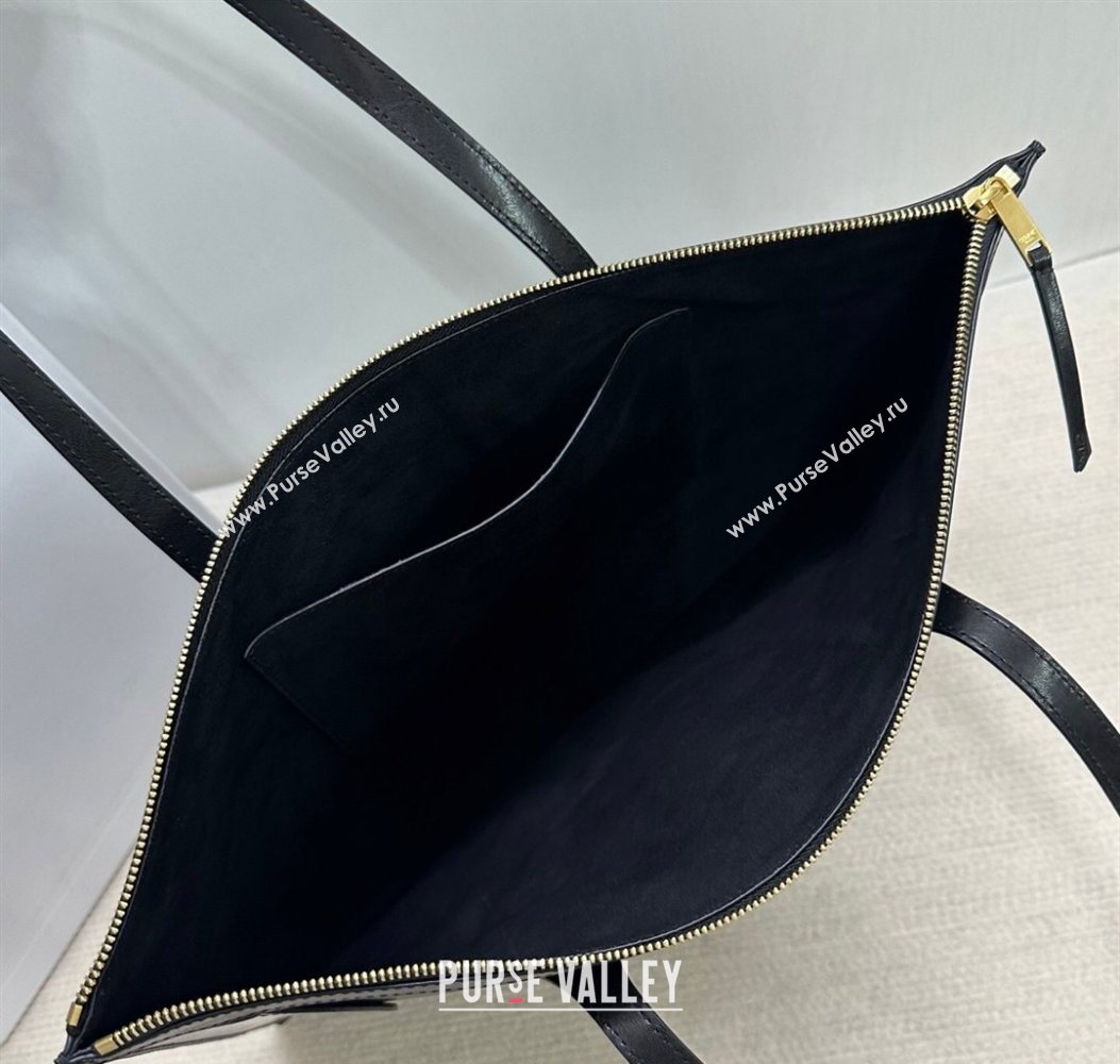 Celine Flat Cabas New Luggage Bag in Glossy Calfskin Leather Black 2026 123963 (BL-260121008)