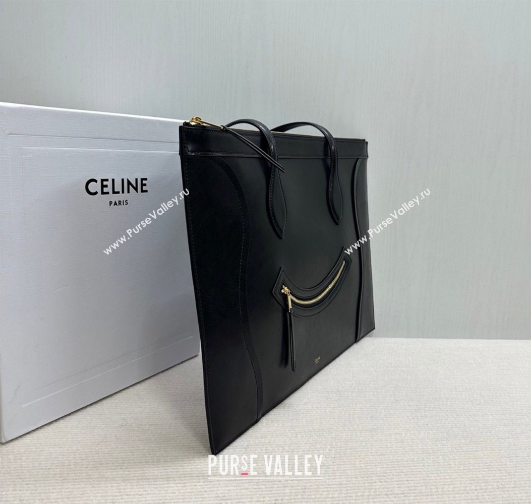 Celine Flat Cabas New Luggage Bag in Glossy Calfskin Leather Black 2026 123963 (BL-260121008)