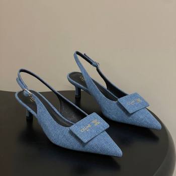 Celine Signature Slingbacks Pump 5cm in Blue Denim 2026 (MD-260227001)