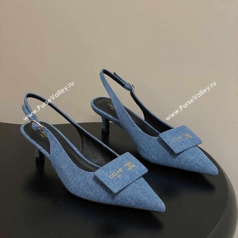 Celine Signature Slingbacks Pump 5cm in Blue Denim 2026 (MD-260227001)