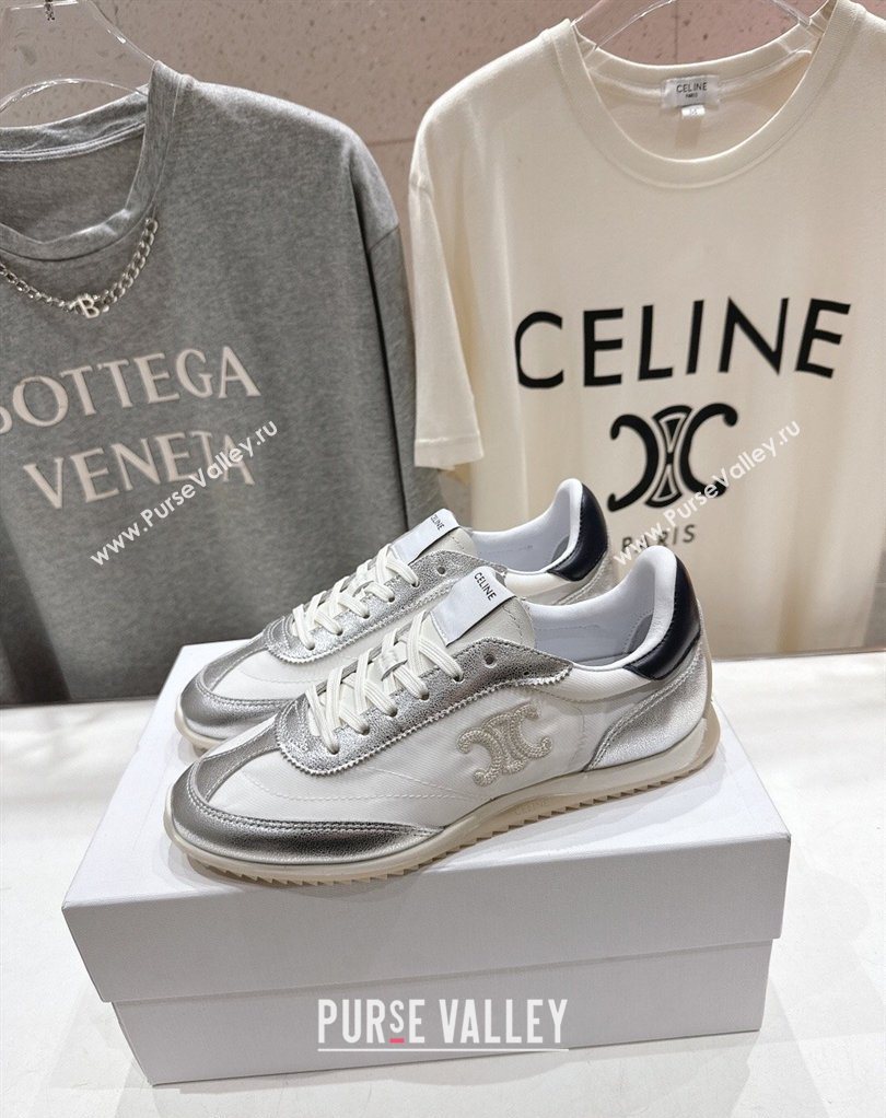 Celine Racer Sneakers in Nylon, Suede and Leather White/Silver 2026 0227 (MD-260227041)