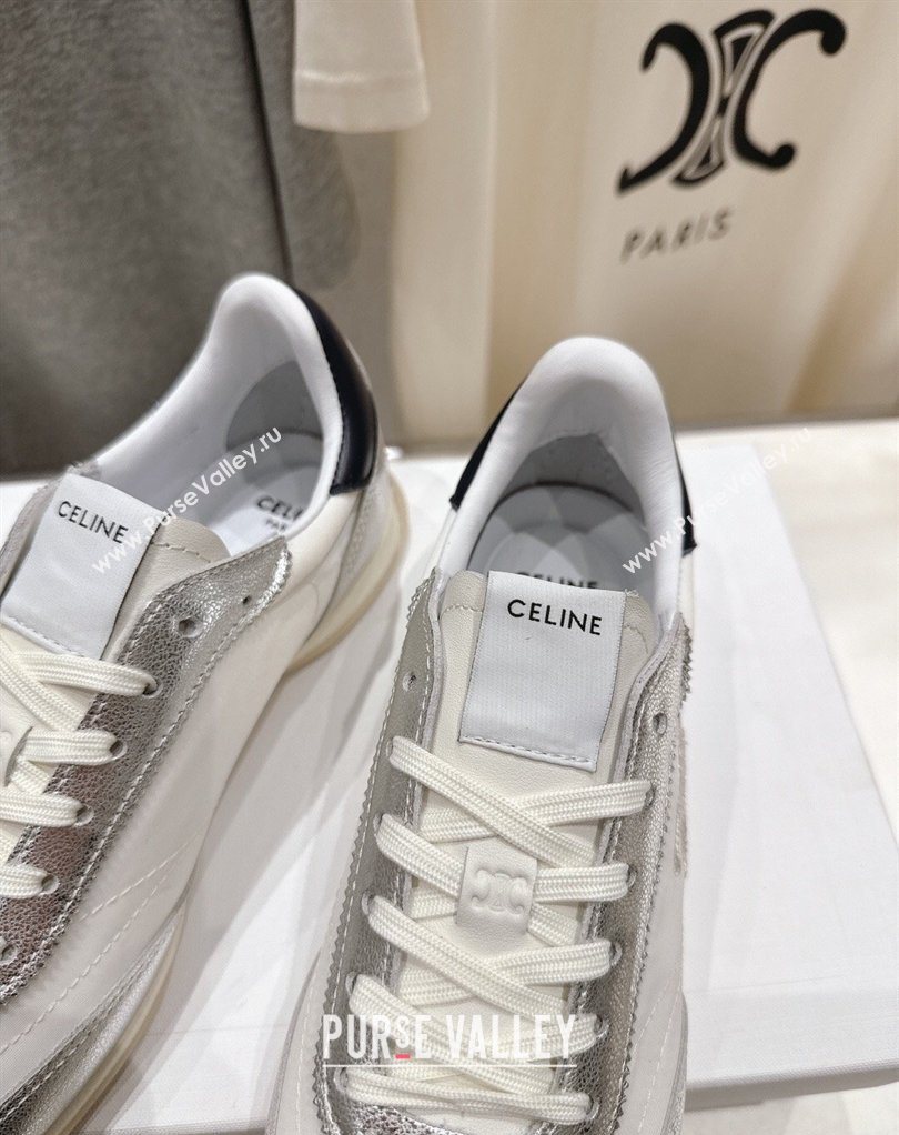 Celine Racer Sneakers in Nylon, Suede and Leather White/Silver 2026 0227 (MD-260227041)