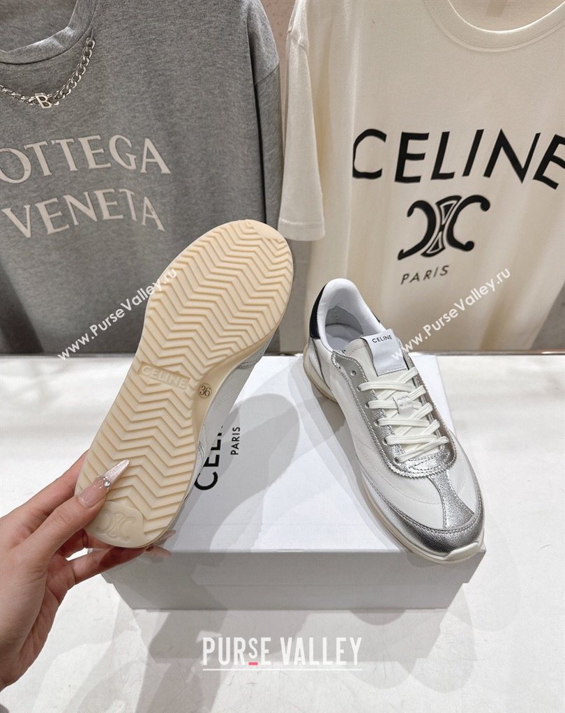 Celine Racer Sneakers in Nylon, Suede and Leather White/Silver 2026 0227 (MD-260227041)