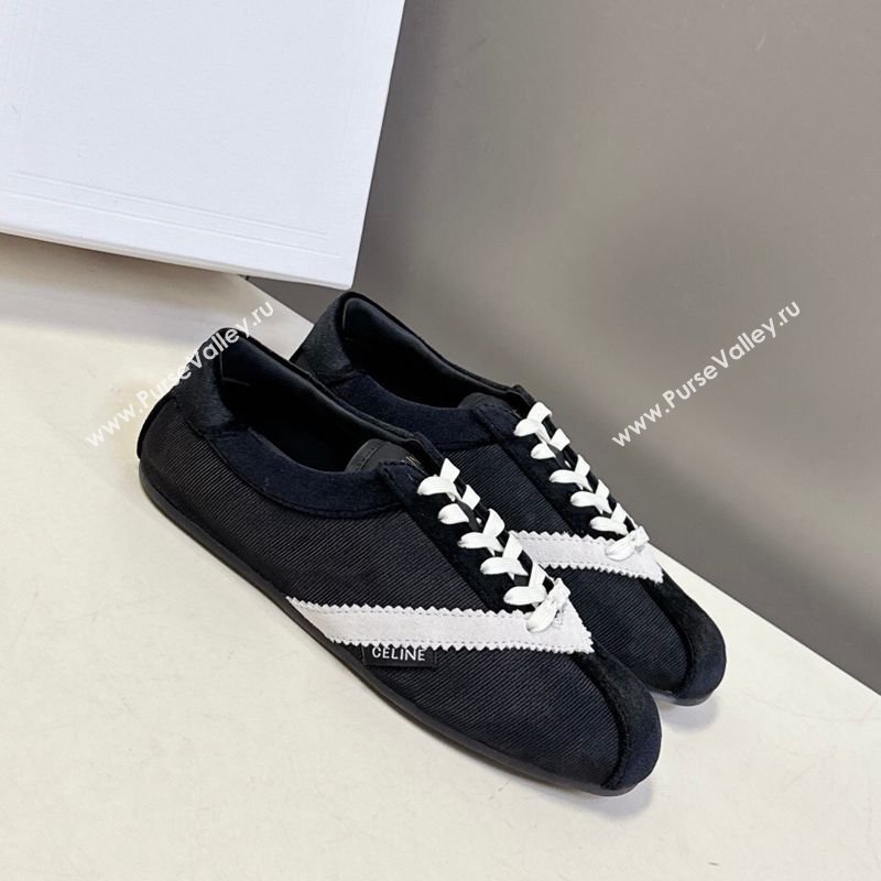 Celine The Flat Sneakers in Gros Grain, Velvet, Suede and Leather Black/White 2026 0227 (MD-260227042)