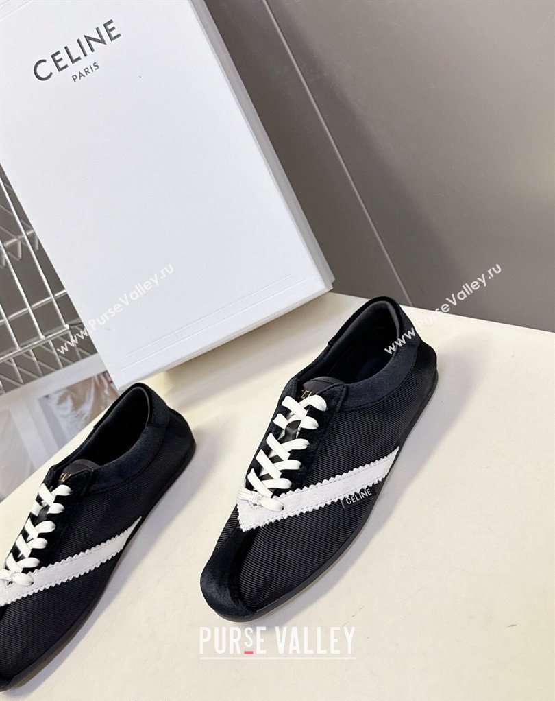 Celine The Flat Sneakers in Gros Grain, Velvet, Suede and Leather Black/White 2026 0227 (MD-260227042)