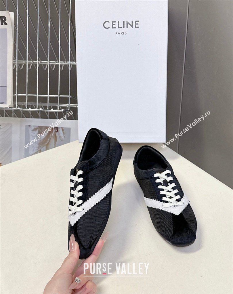 Celine The Flat Sneakers in Gros Grain, Velvet, Suede and Leather Black/White 2026 0227 (MD-260227042)