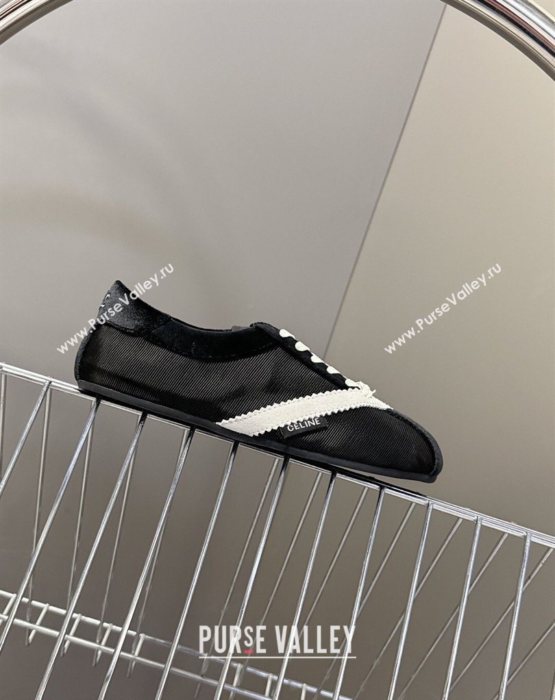 Celine The Flat Sneakers in Gros Grain, Velvet, Suede and Leather Black/White 2026 0227 (MD-260227042)
