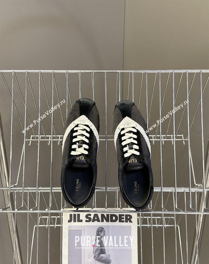 Celine The Flat Sneakers in Gros Grain, Velvet, Suede and Leather Black/White 2026 0227 (MD-260227042)