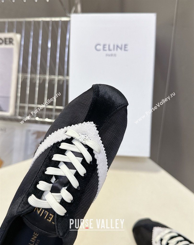 Celine The Flat Sneakers in Gros Grain, Velvet, Suede and Leather Black/White 2026 0227 (MD-260227042)
