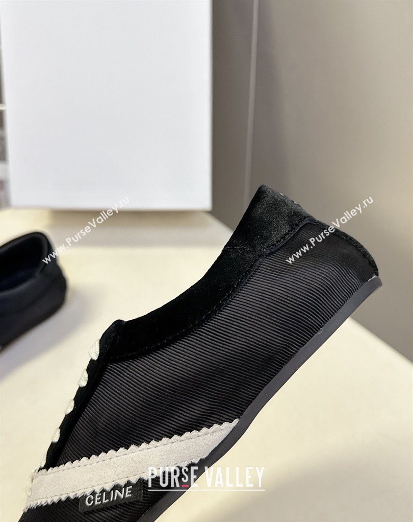 Celine The Flat Sneakers in Gros Grain, Velvet, Suede and Leather Black/White 2026 0227 (MD-260227042)