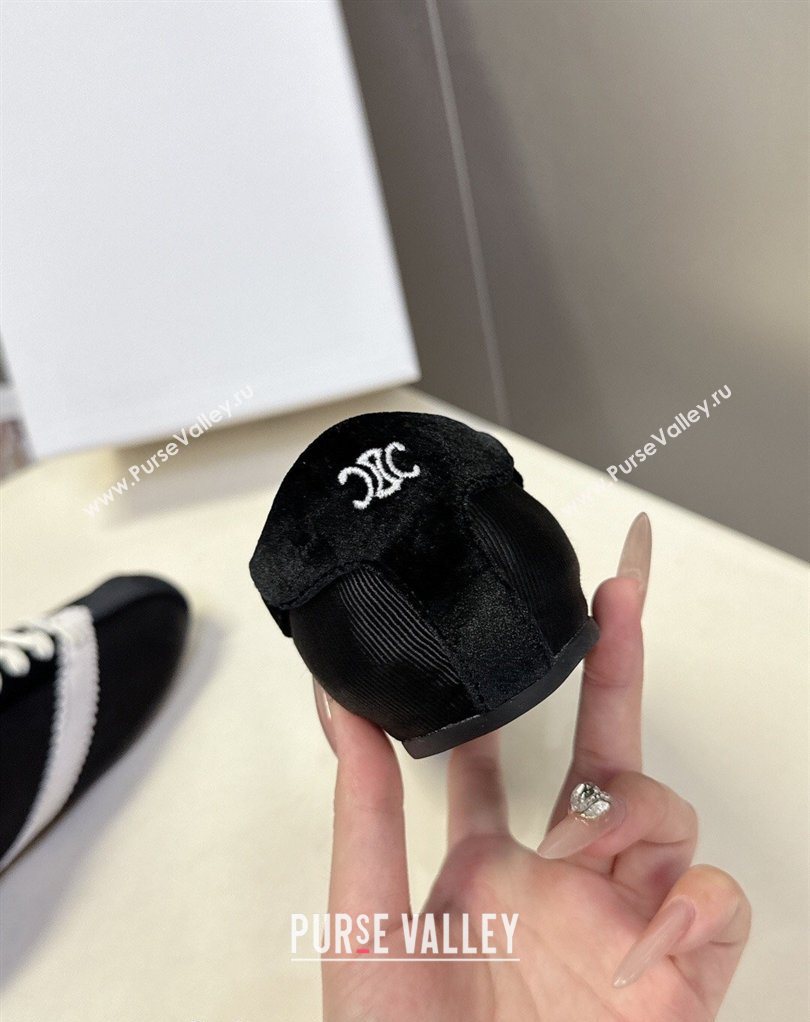 Celine The Flat Sneakers in Gros Grain, Velvet, Suede and Leather Black/White 2026 0227 (MD-260227042)