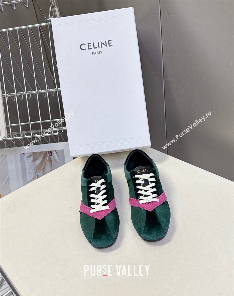 Celine The Flat Sneakers in Gros Grain, Velvet, Suede and Leather Green/Purple 2026 0227 (MD-260227044)