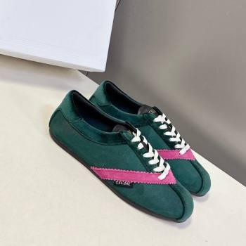 Celine The Flat Sneakers in Gros Grain, Velvet, Suede and Leather Green/Purple 2026 0227 (MD-260227044)