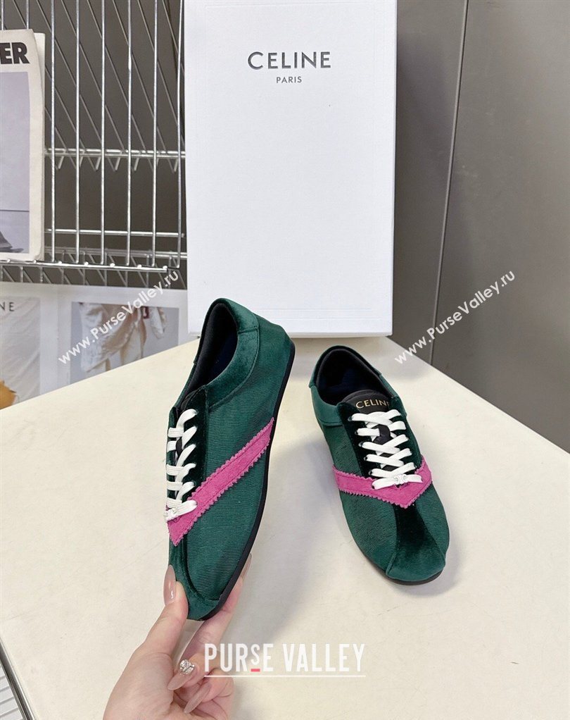Celine The Flat Sneakers in Gros Grain, Velvet, Suede and Leather Green/Purple 2026 0227 (MD-260227044)