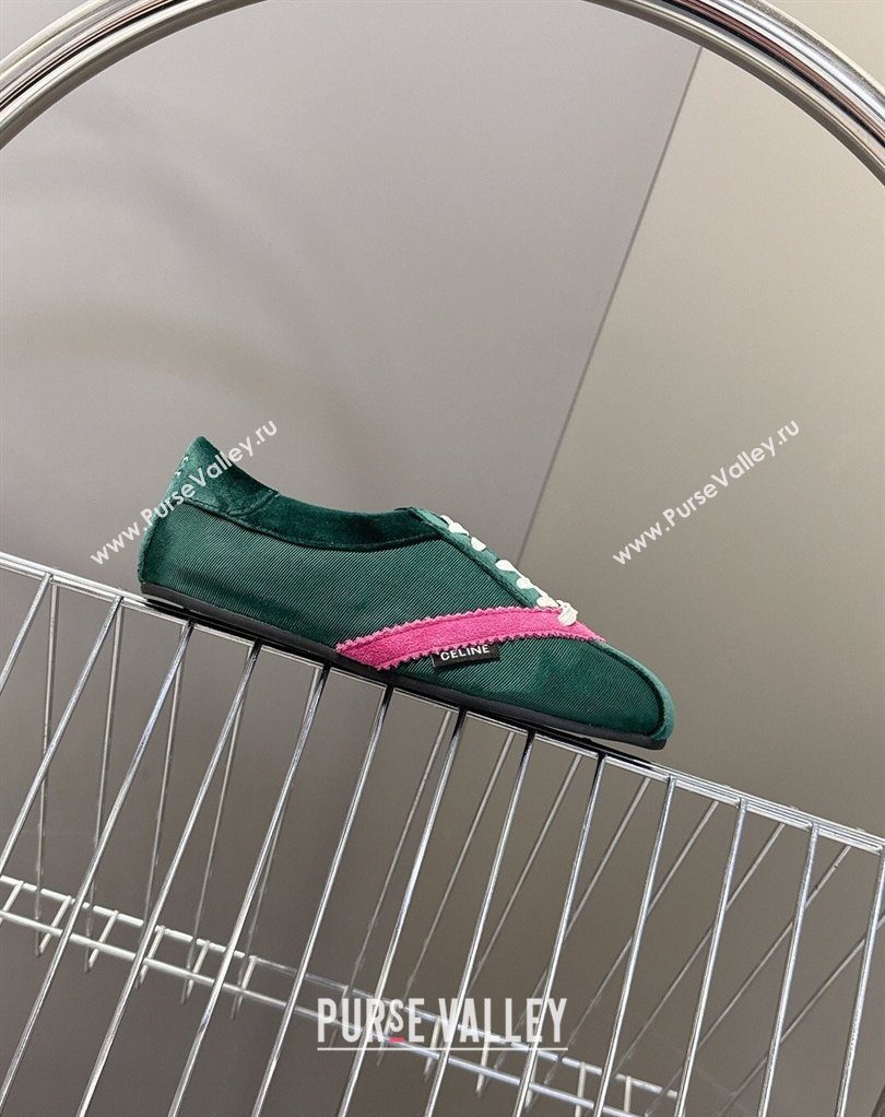 Celine The Flat Sneakers in Gros Grain, Velvet, Suede and Leather Green/Purple 2026 0227 (MD-260227044)
