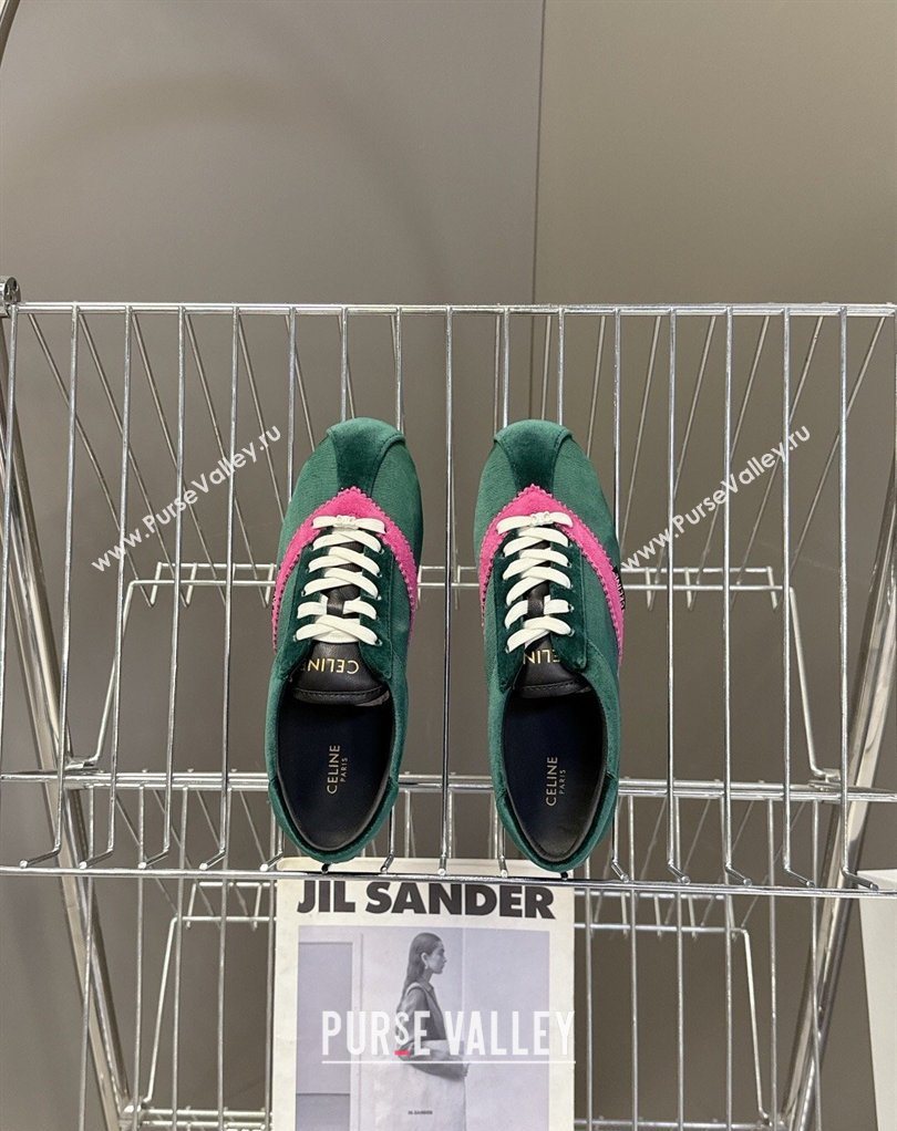 Celine The Flat Sneakers in Gros Grain, Velvet, Suede and Leather Green/Purple 2026 0227 (MD-260227044)