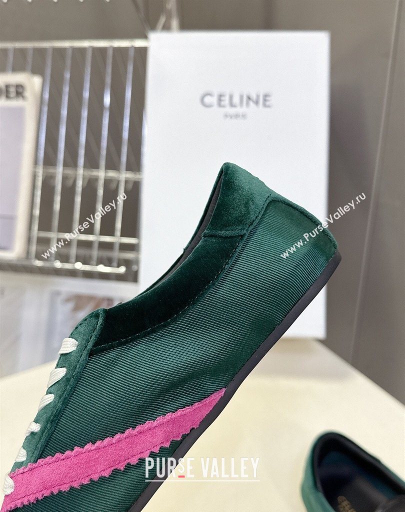 Celine The Flat Sneakers in Gros Grain, Velvet, Suede and Leather Green/Purple 2026 0227 (MD-260227044)