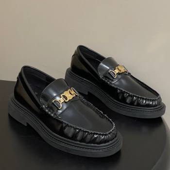 Celine Calfskin Leather Platform Loafers with Logo Chain Black 2026 0227 (MD-260227046)