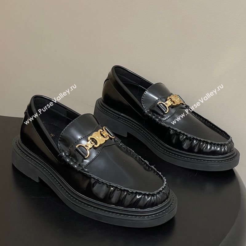 Celine Calfskin Leather Platform Loafers with Logo Chain Black 2026 0227 (MD-260227046)