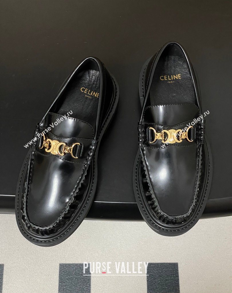 Celine Calfskin Leather Platform Loafers with Logo Chain Black 2026 0227 (MD-260227046)