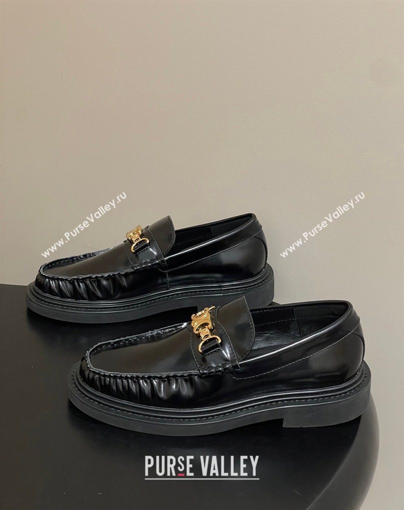 Celine Calfskin Leather Platform Loafers with Logo Chain Black 2026 0227 (MD-260227046)