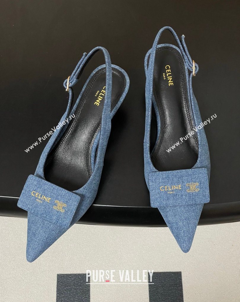 Celine Signature Slingbacks Pump 5cm in Blue Denim 2026 (MD-260227001)