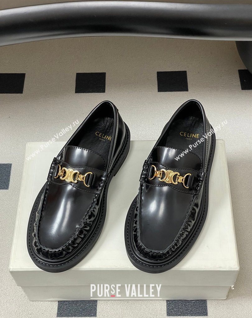 Celine Calfskin Leather Platform Loafers with Logo Chain Black 2026 0227 (MD-260227046)