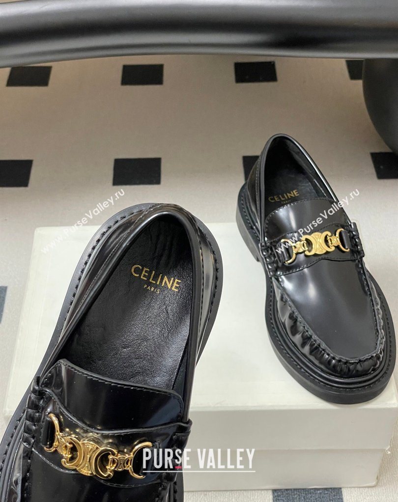 Celine Calfskin Leather Platform Loafers with Logo Chain Black 2026 0227 (MD-260227046)
