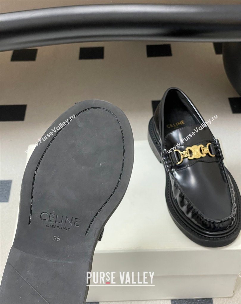 Celine Calfskin Leather Platform Loafers with Logo Chain Black 2026 0227 (MD-260227046)