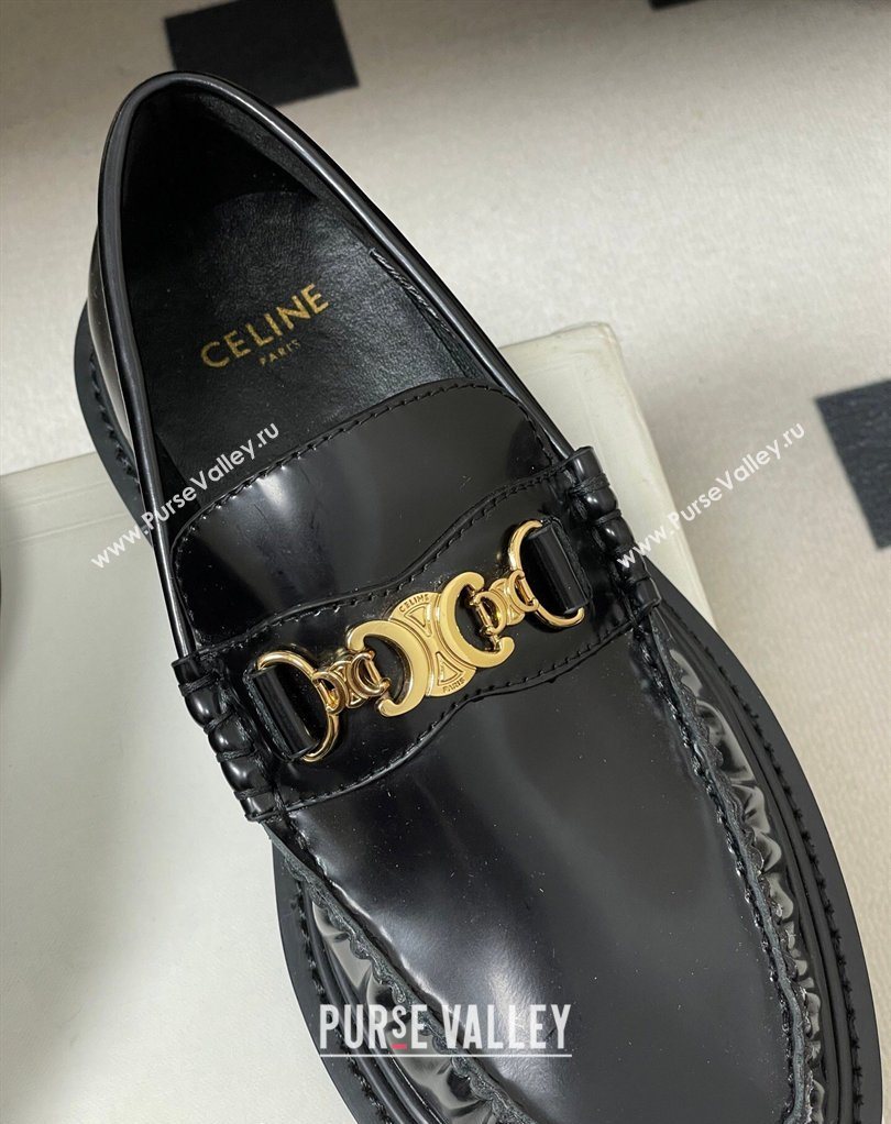 Celine Calfskin Leather Platform Loafers with Logo Chain Black 2026 0227 (MD-260227046)